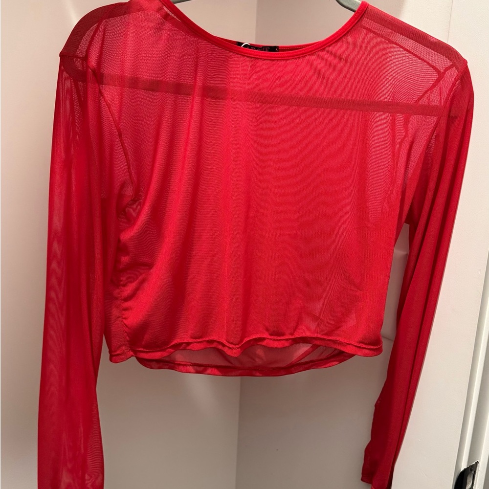 Red Sheer Long Sleeve Top